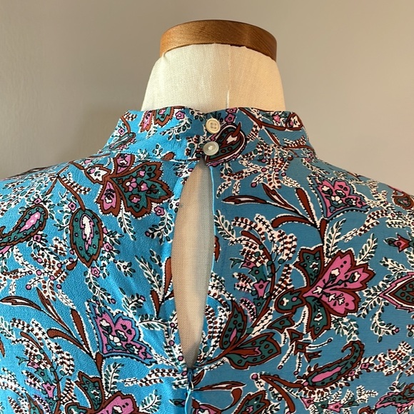 LOFT Bouquet Mock neckline MIDI dress paisley cendre blue NWT L/S zipped back 10 - Picture 6 of 16